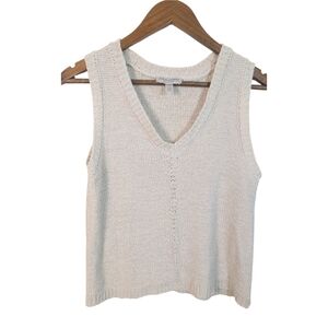 Martha Stewart Collection Knit Biege V Neck Knit Sleeveless Sweater Vest